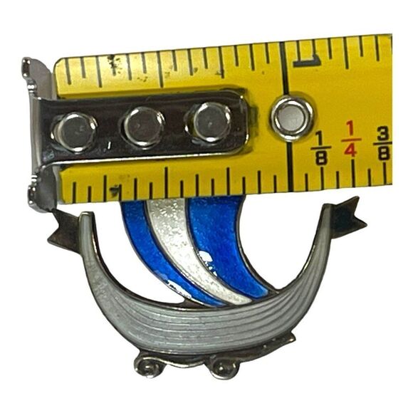 Aksel Holmsen Enamel Viking Long Boat Brooch Sterling Silver Vintage Norway - Picture 7 of 7